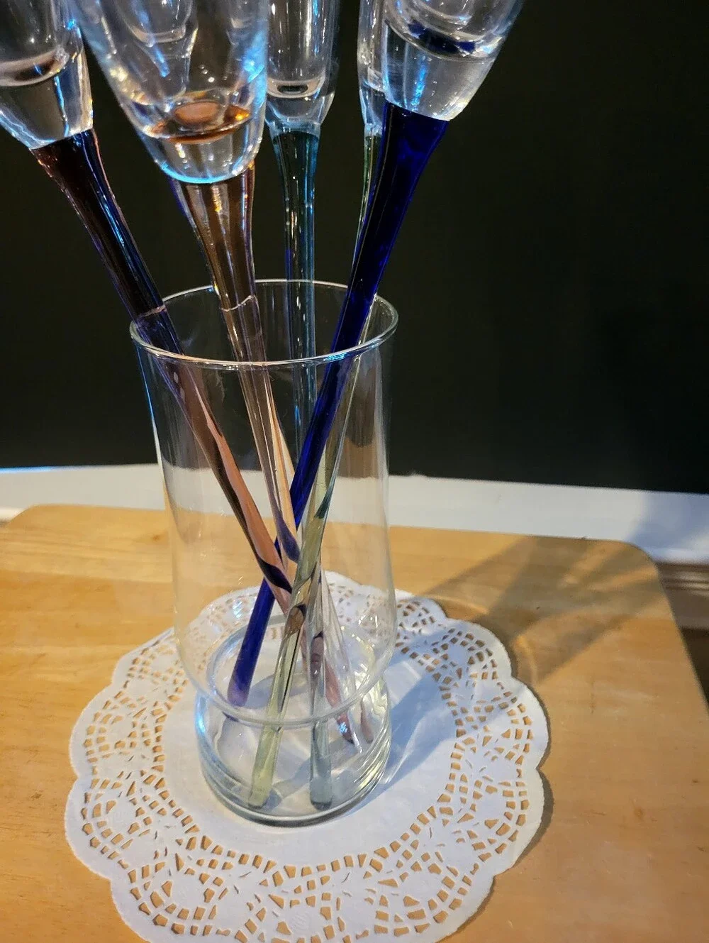 Vintage Lot of 6 Hand Blown Champagne Flutes 17” Long Very Fancy